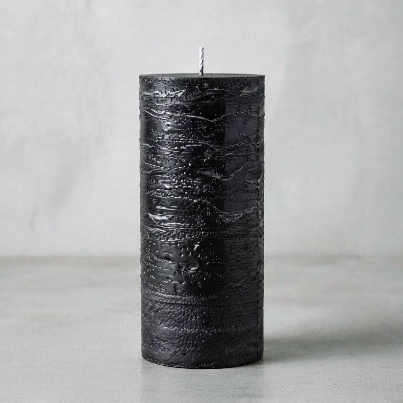 Black Mottled Paraffin Pillar Candle 6.5" Dripless Paraffin Stone Texture