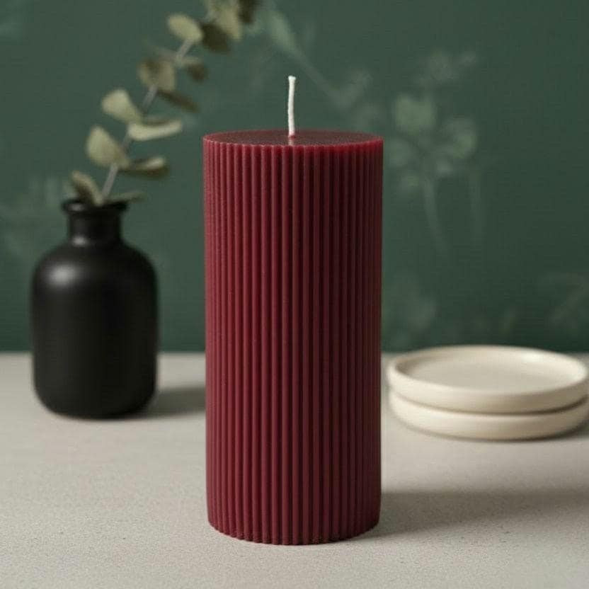 Classic Ribbed Pillar Candle | Minimalist Column | Architectural Hand-Poured Cylinder | Clean Burn | 6" x 2.75"
