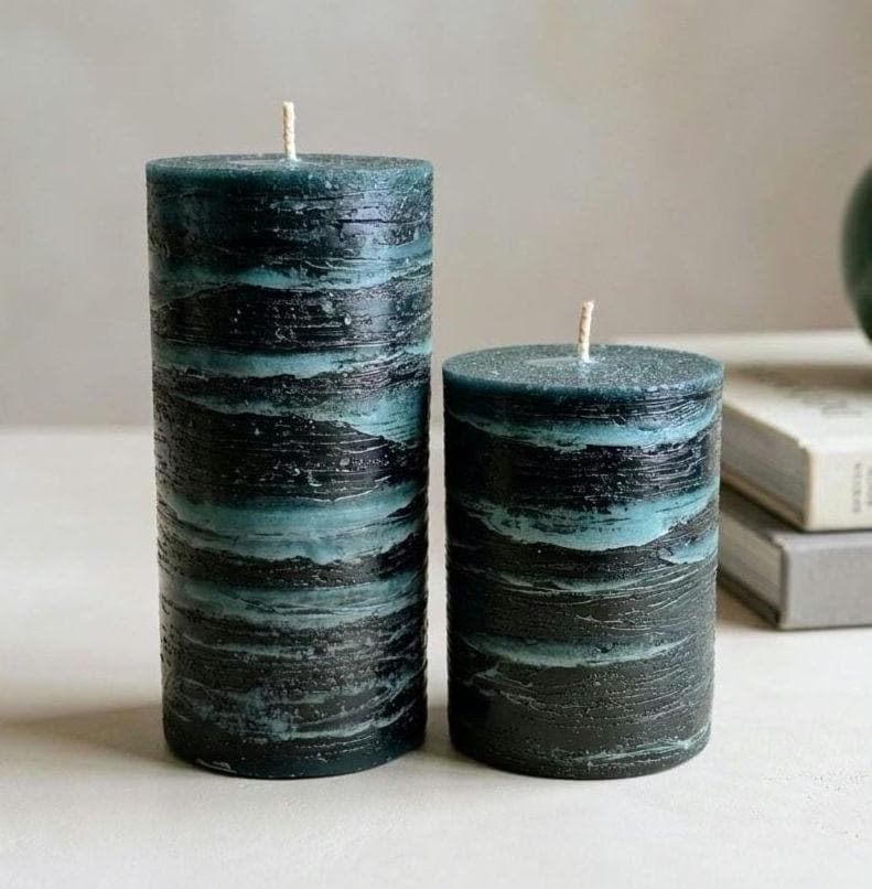 Hand-Poured Emerald Black Pillar Candle | Textured Dripless Paraffin (4" & 6.5")