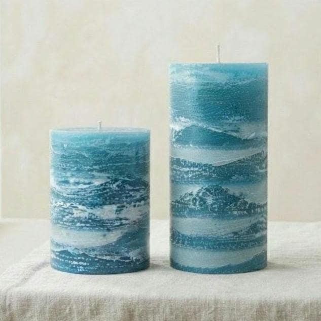 Lagoon Hand Poured Pillar Set | Textured Dripless Statement Candles (4" & 6.5")