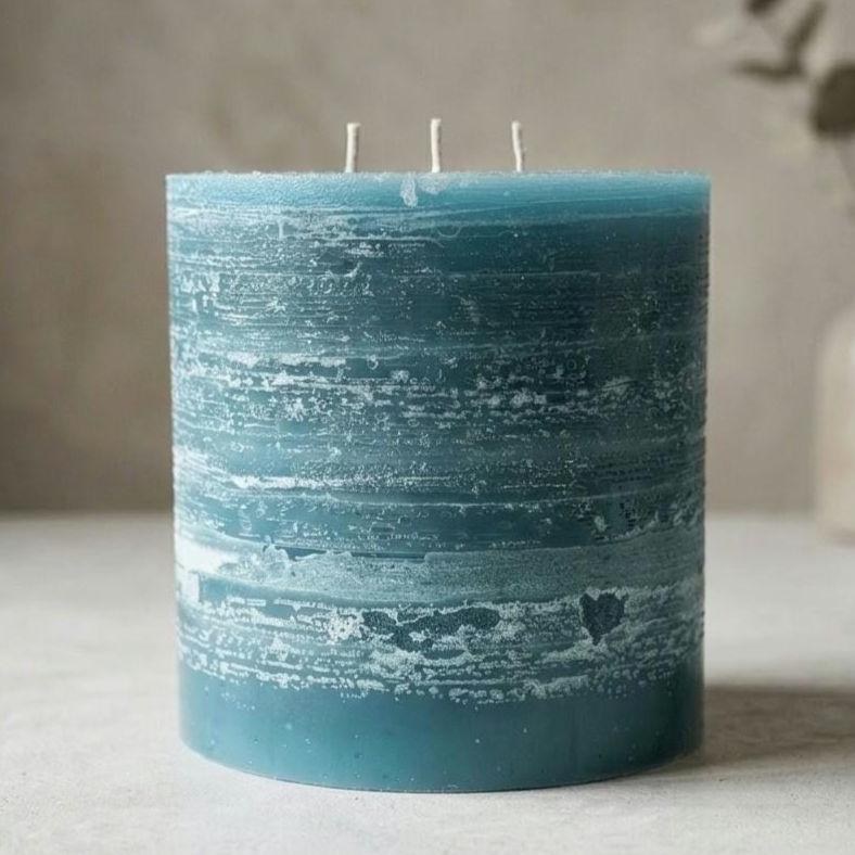 Lagoon Three-Wick 6 Inch Pillar | The Ocean Series | Large Statement Candle | Hand-Poured Minimalist Decor