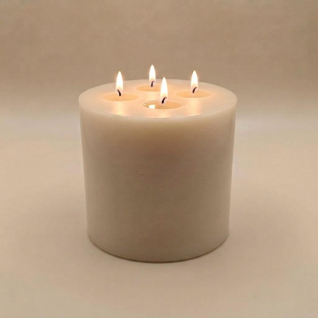 Large Cream Soy Pillar Candle: 6" Four-Wick Statement Candle (Unscented or Scented)