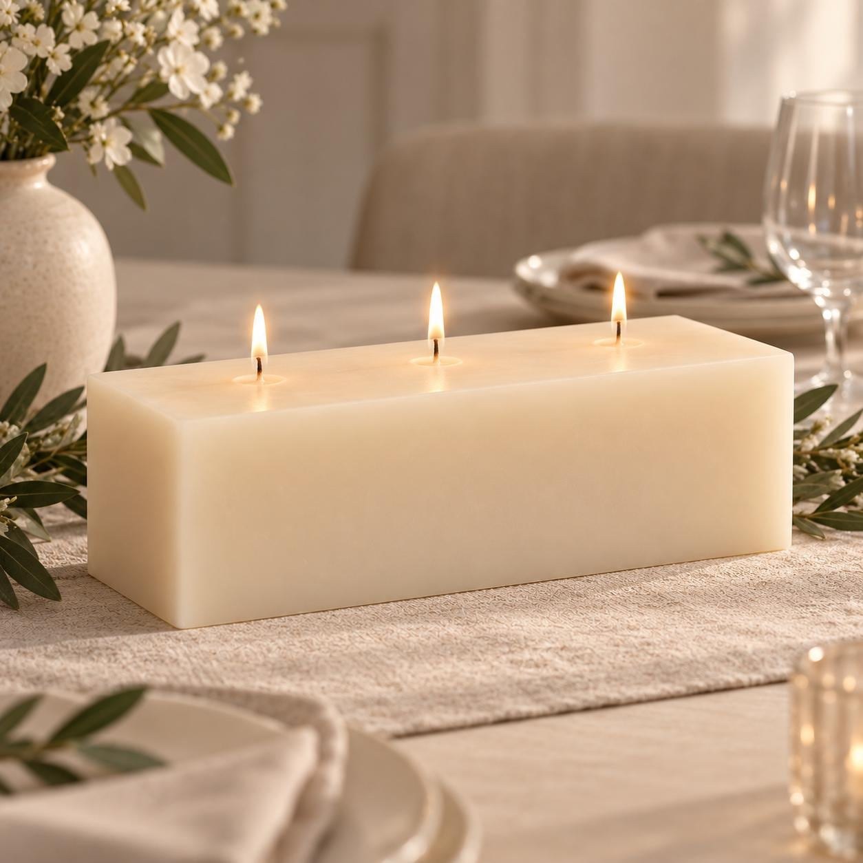 Large Ivory 3 Wick Candle 10 Inch Table Centerpiece Candle Minimalist Modern Pillar Candle Dining Table Decor