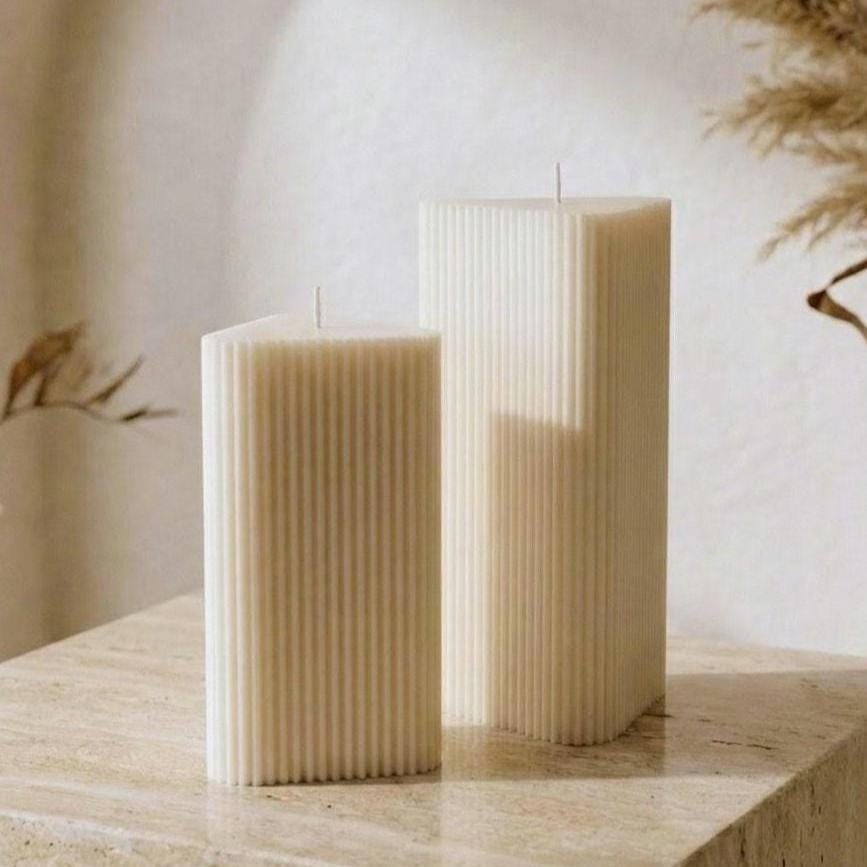 Pair of Triangle Soy Pillars: Geometric Architectural Decor for Modern Minimalist Interiors