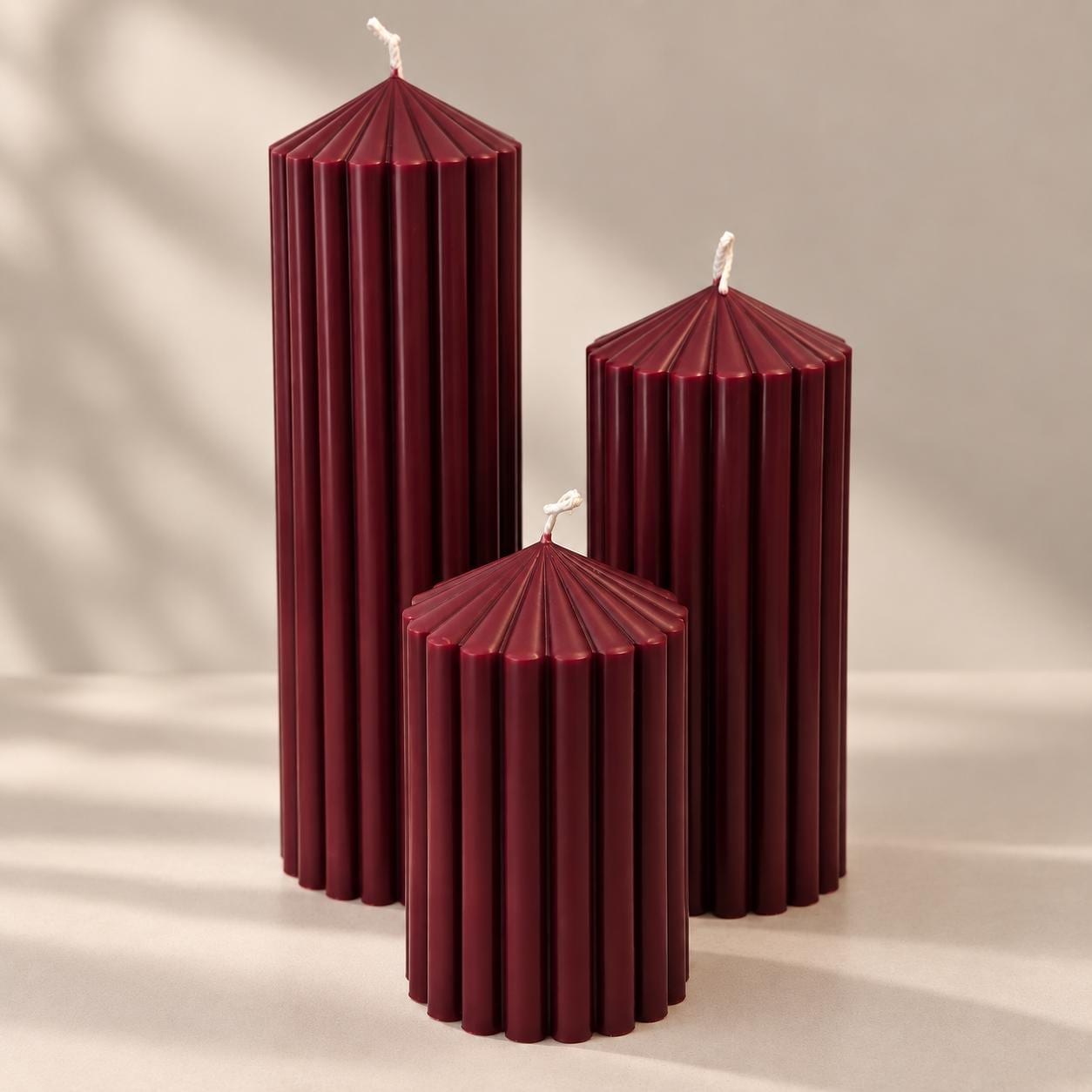 Ribbed Pillar Candle Fluted Sculptural Candle 5 7 9 Inch Soy Wax Candle