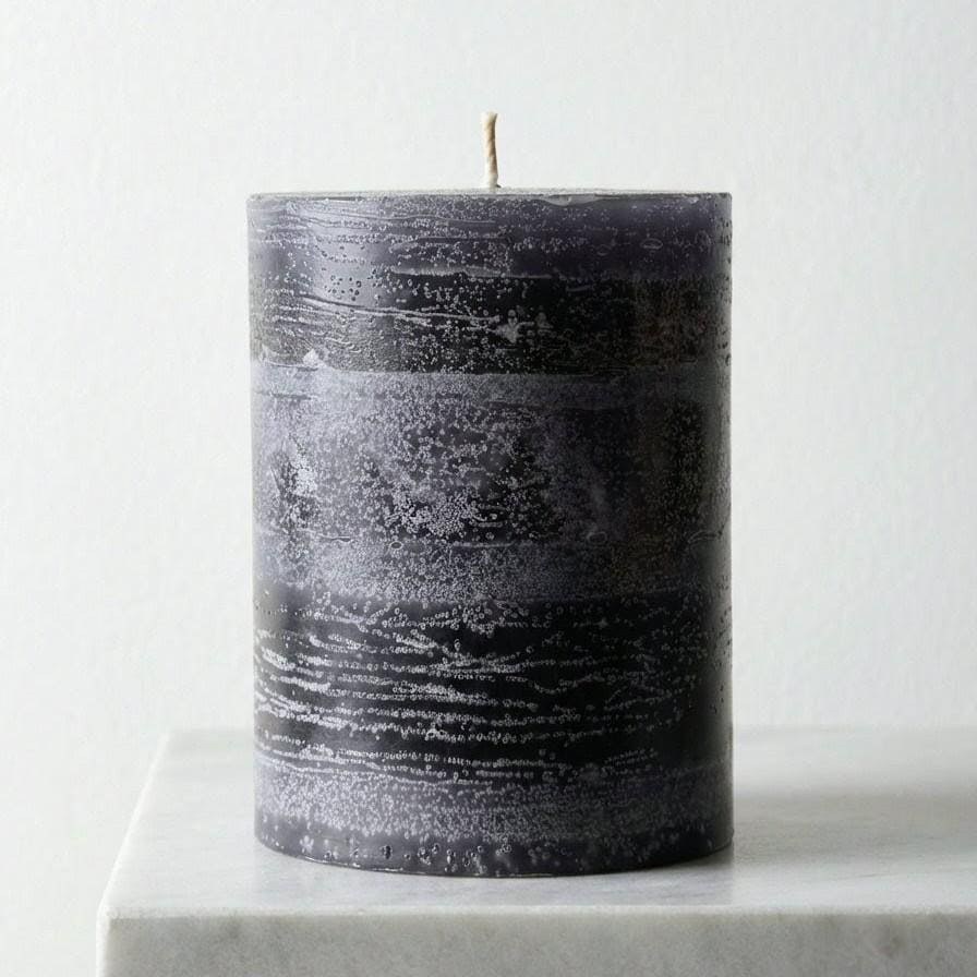 Slate Stone Pillar Candle: Charcoal Textured Dripless Paraffin (4" H x 3" Diameter)