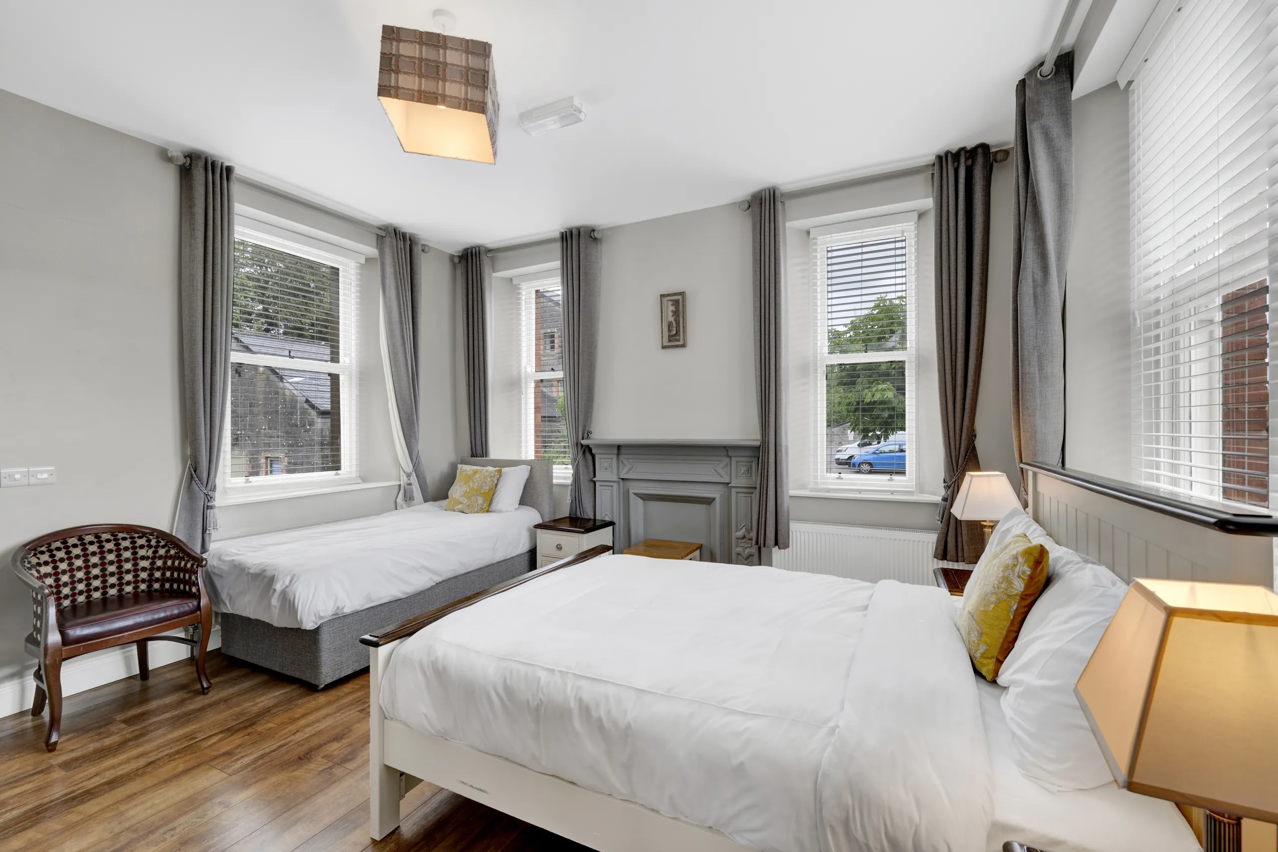 Bright bedroom photographed for a property listing