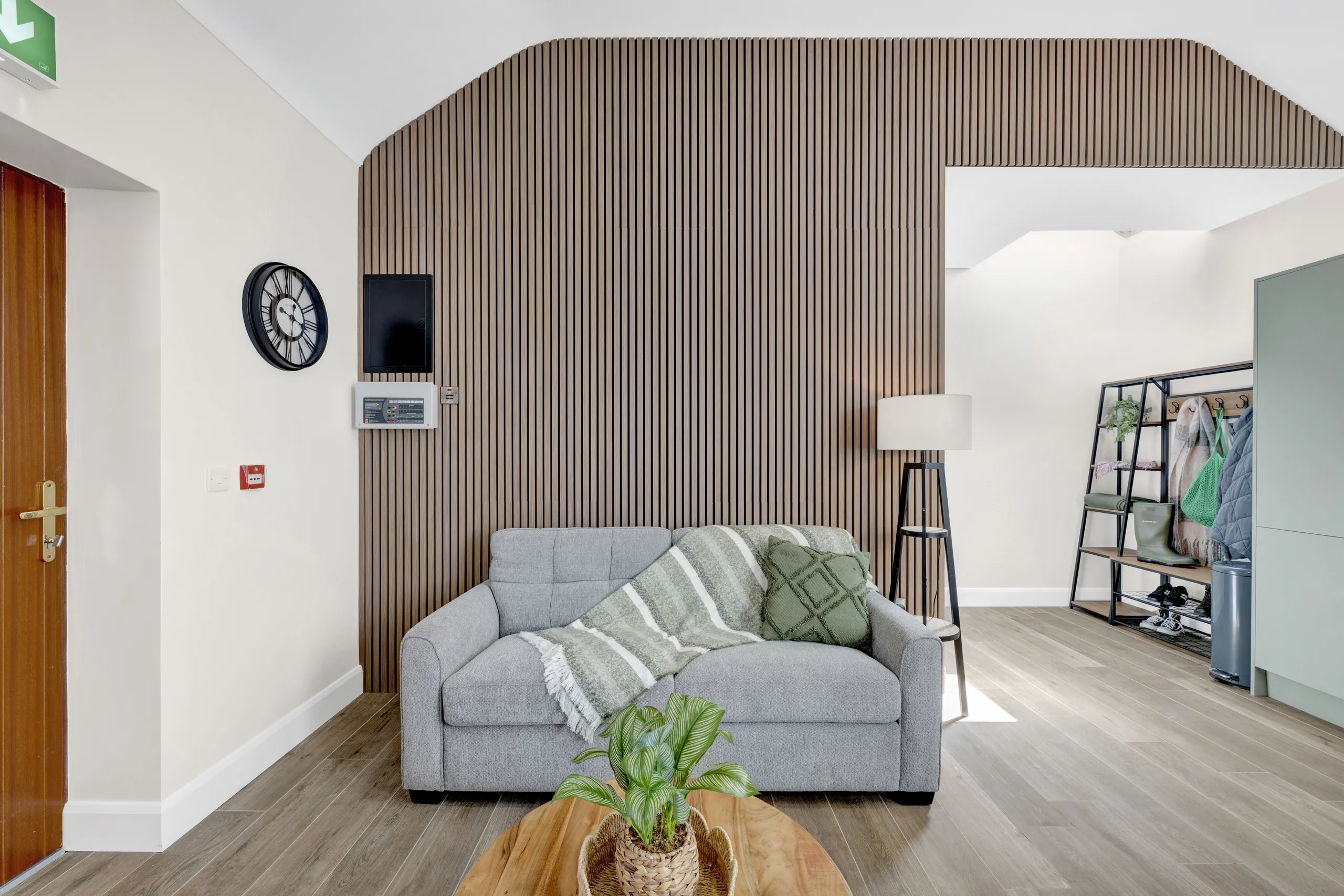 Living space with feature timber wall