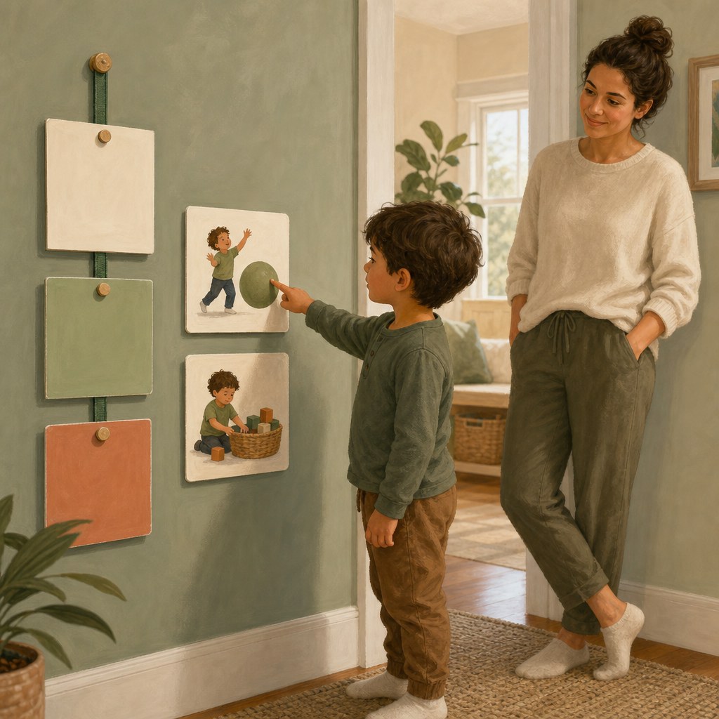 Child choosing a movement activity from a simple visual routine
