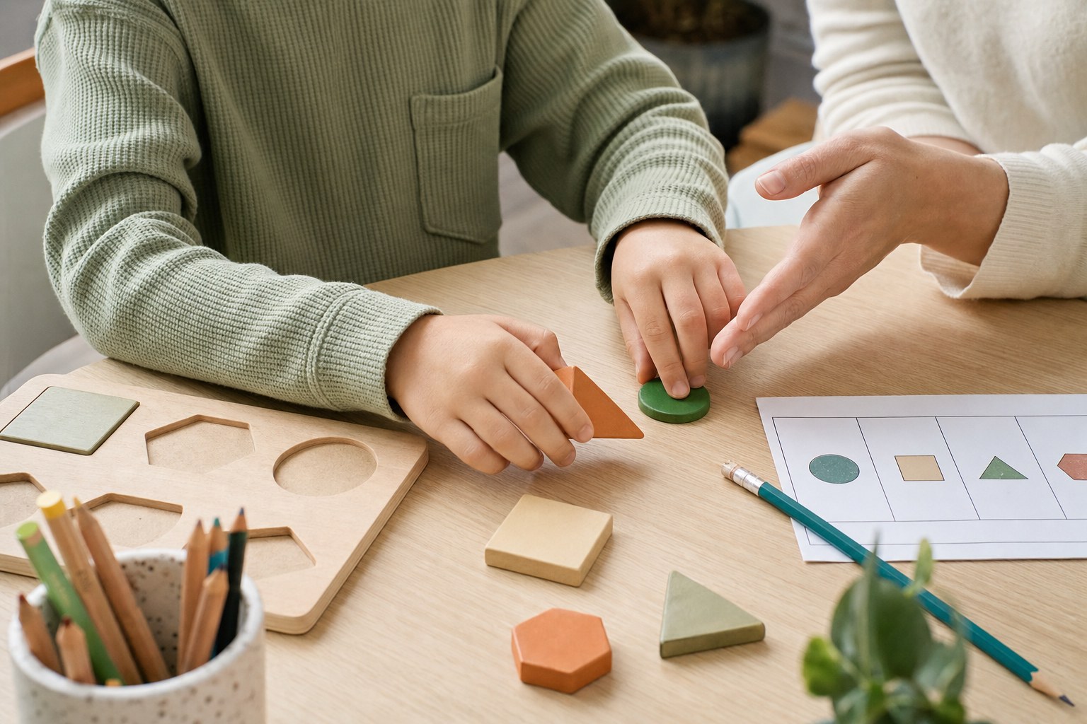 Child practicing a hands-on learning activity