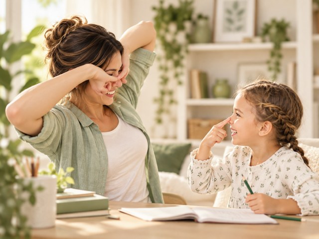 Mom and child together at home
