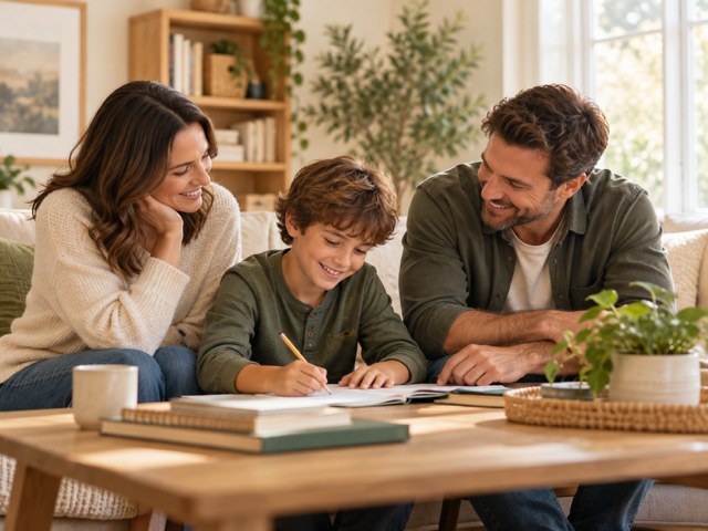 Parent and child sharing a calm activity at home