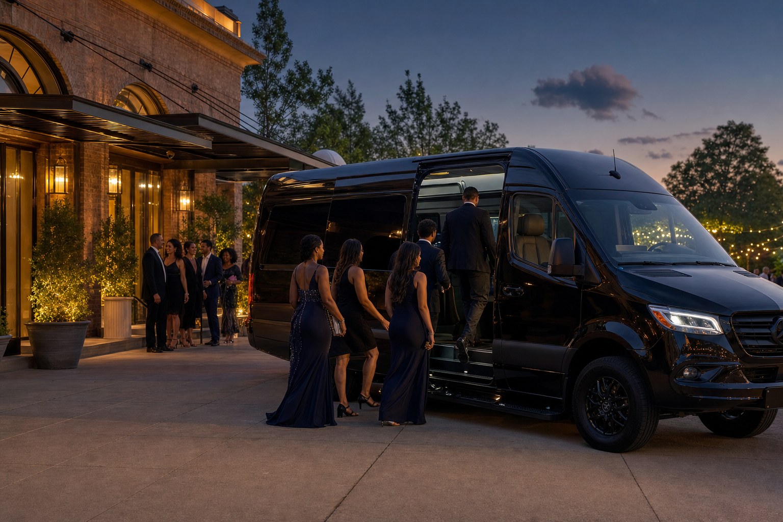 Executive Sprinter at a well-lit Atlanta event venue