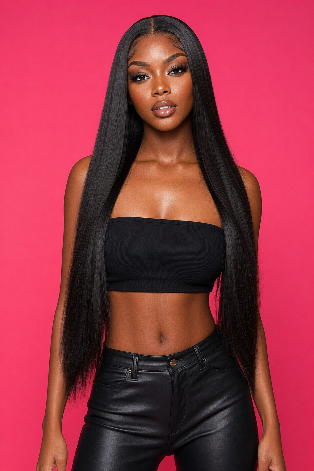 Sleek straight human-hair look