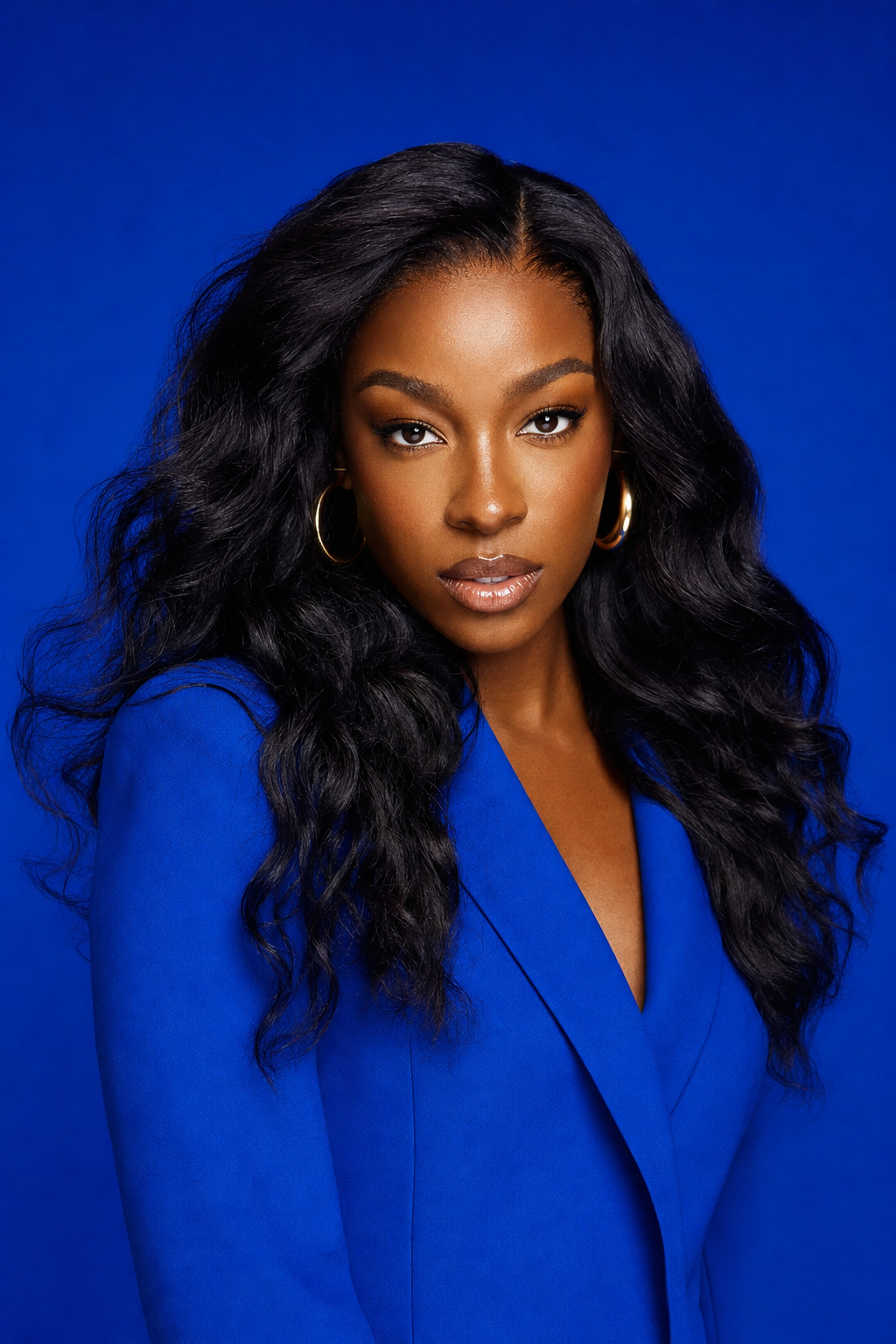 Long wavy hair look