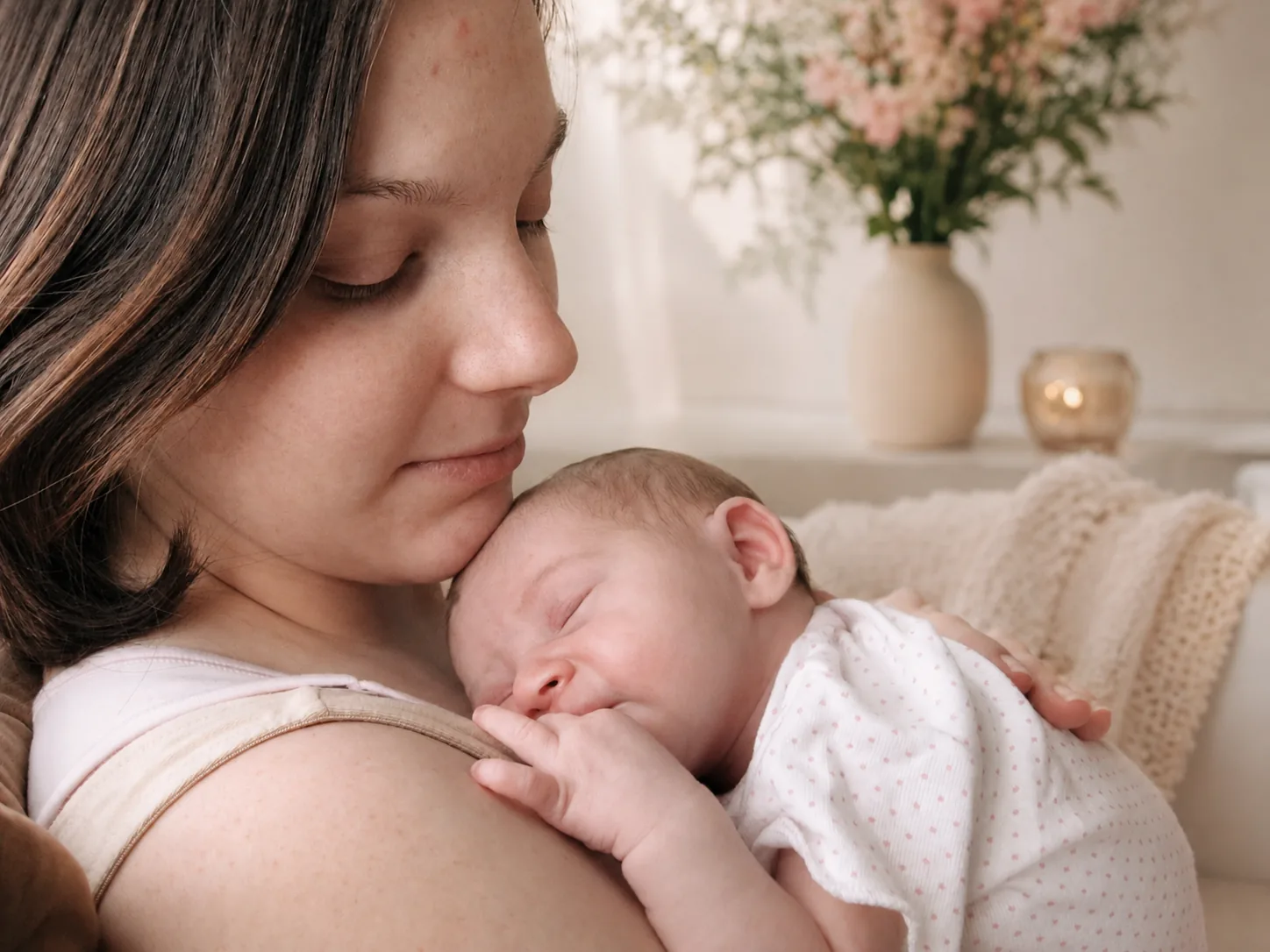 Mother holding her sleeping newborn