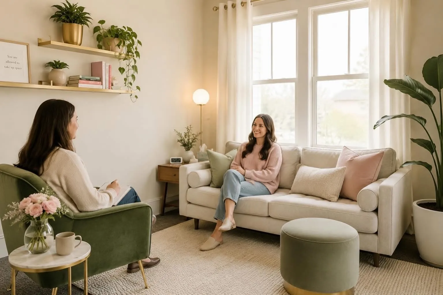 A warm, comfortable conversation between a psychiatric care provider and patient