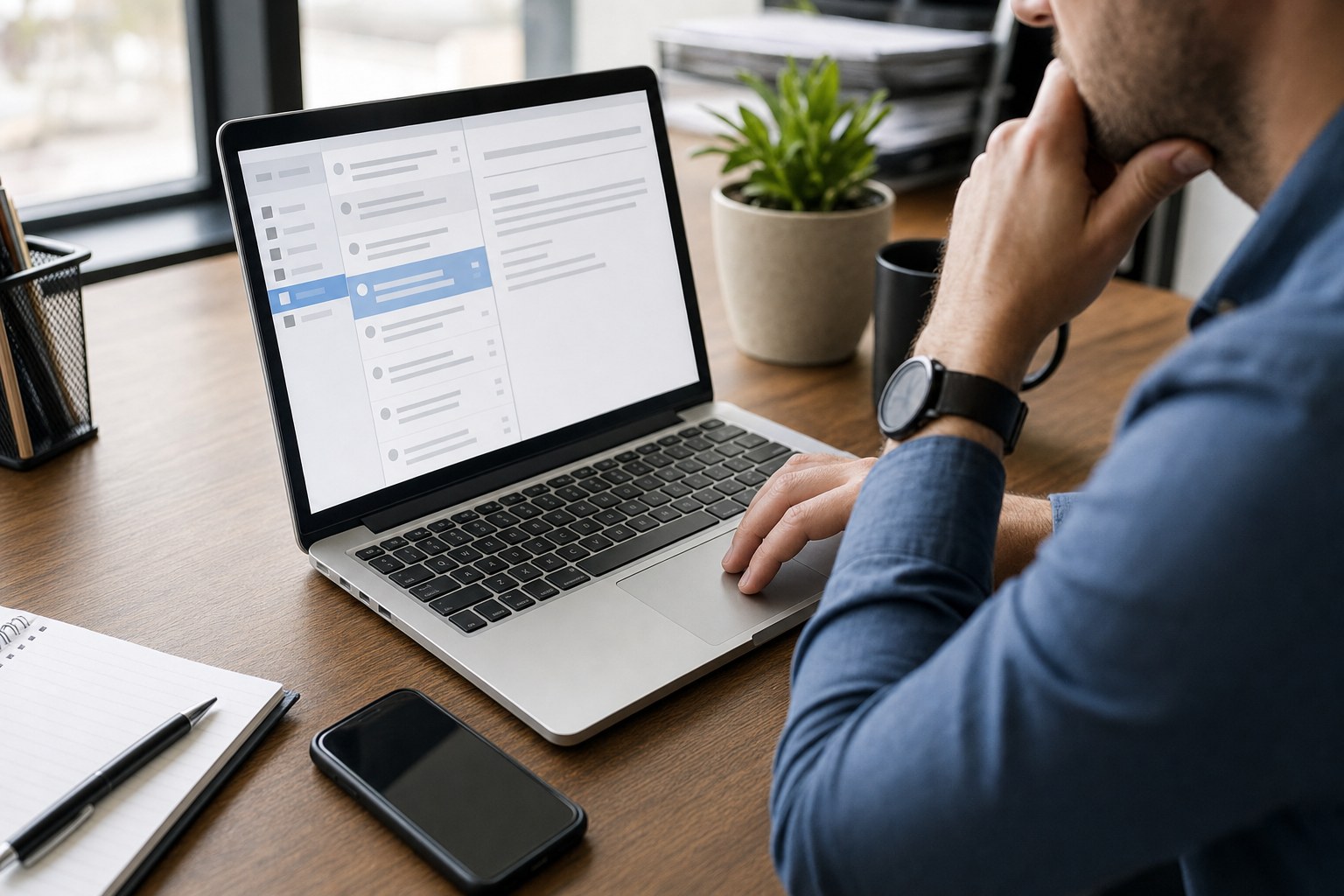 Employee carefully reviewing an unexpected email before taking action