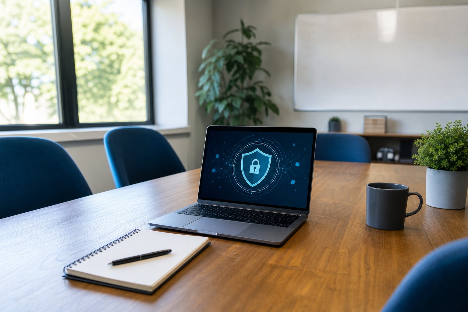 Small business meeting space prepared for a cybersecurity awareness session