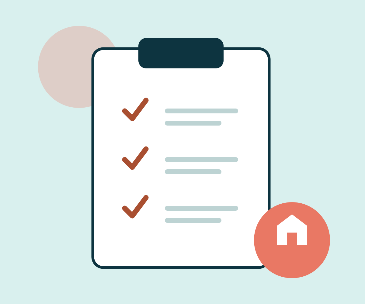 An illustrated consultation checklist with a home symbol