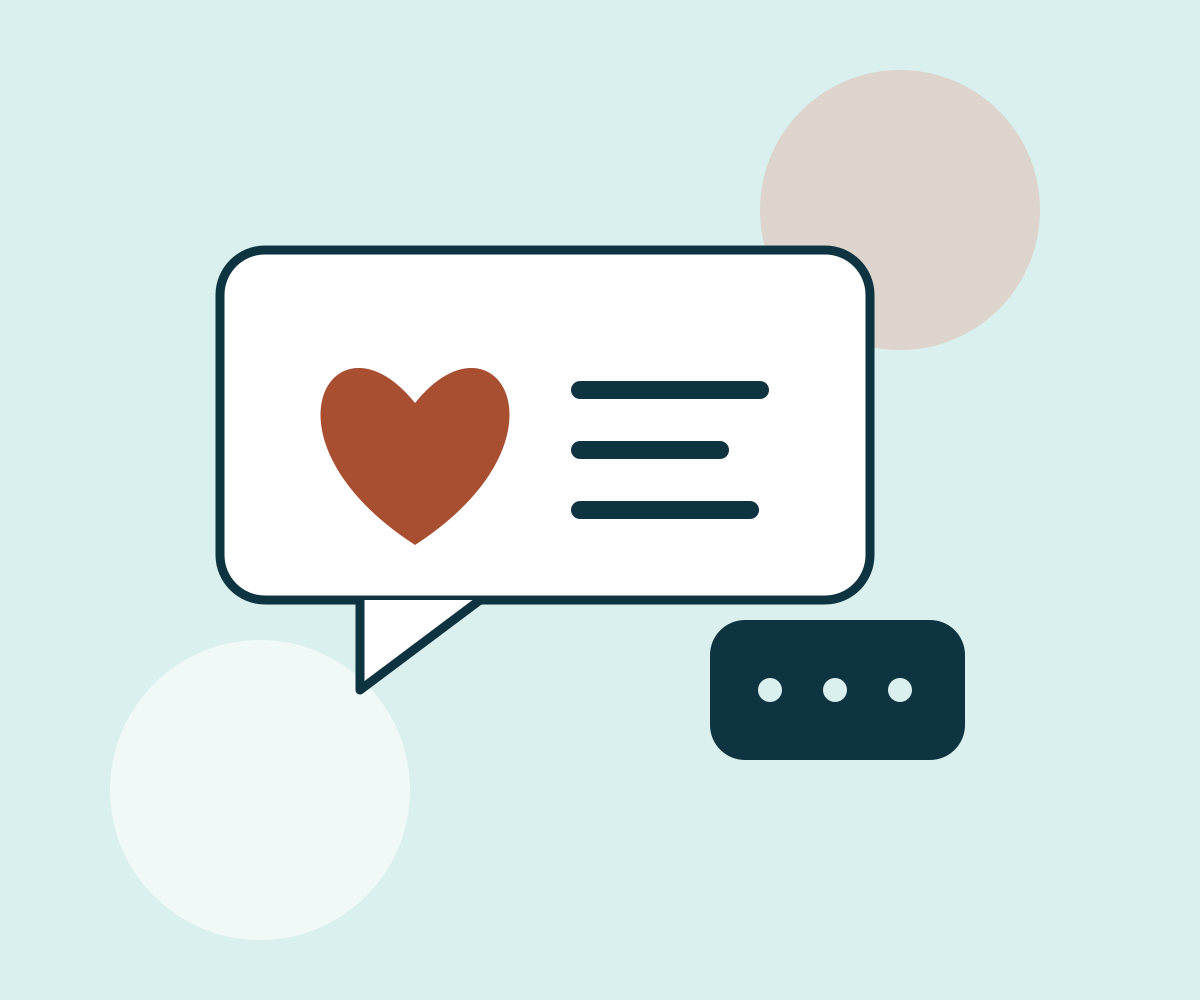 Conversation bubbles with a heart, illustrating supportive lactation care