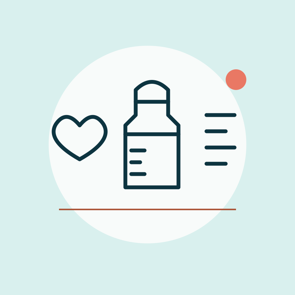 Illustration of a feeding bottle beside a heart and plan