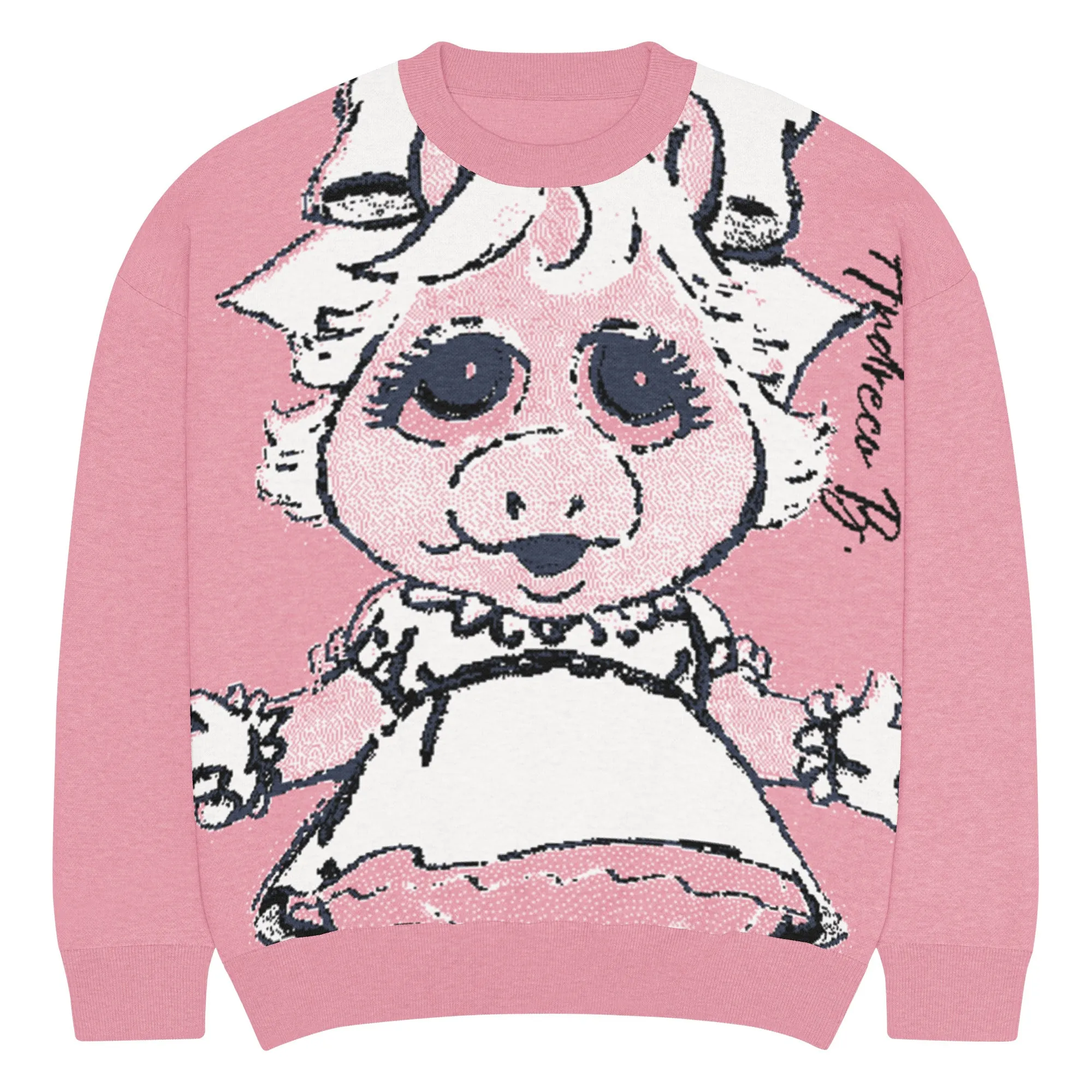 Andreco B. Relaxed fit knitted “Baby Miss Piggy”crew neck sweater