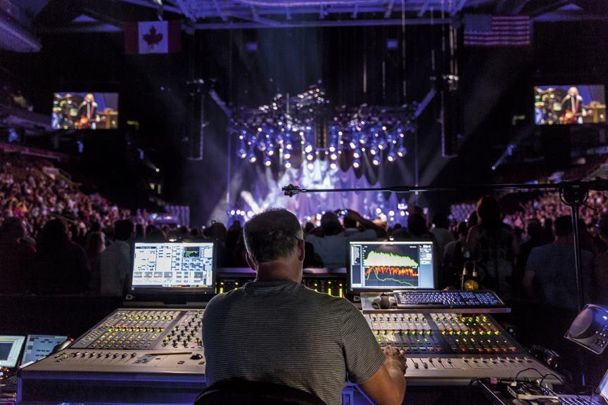 View of a live stage from the sound board