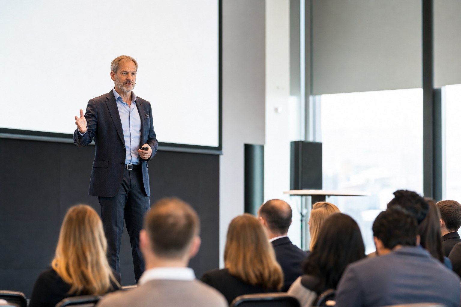 Conference speaker addressing a business audience
