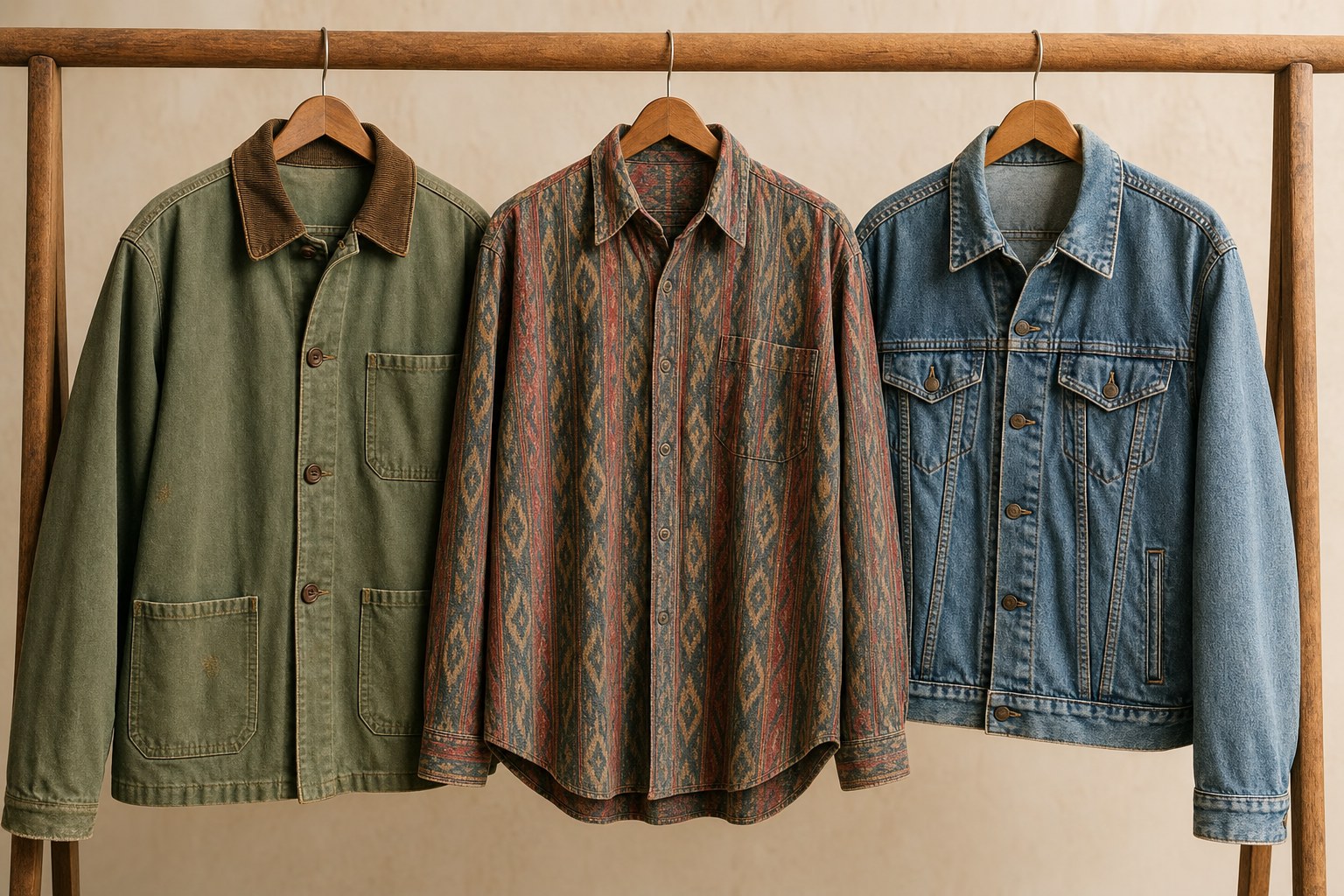 A rail of secondhand jackets and shirts