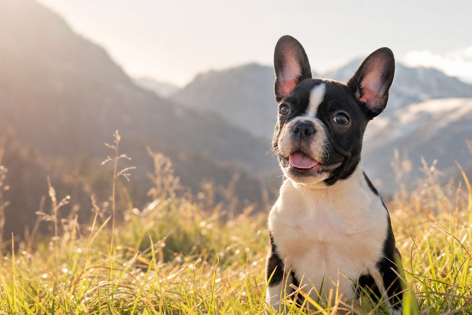 Illustrative Frenchton puppy in a Colorado mountain meadow