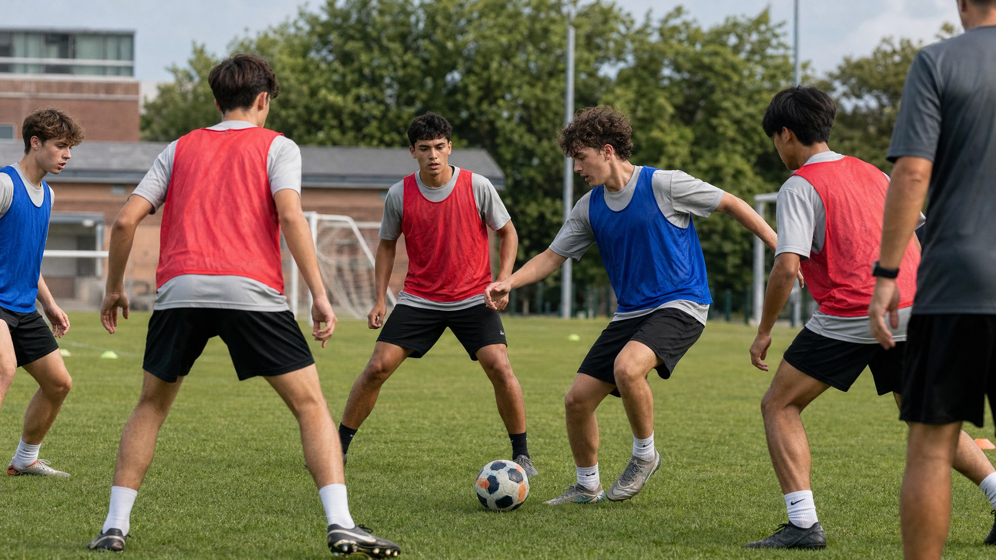 Players competing in a small-sided soccer training game