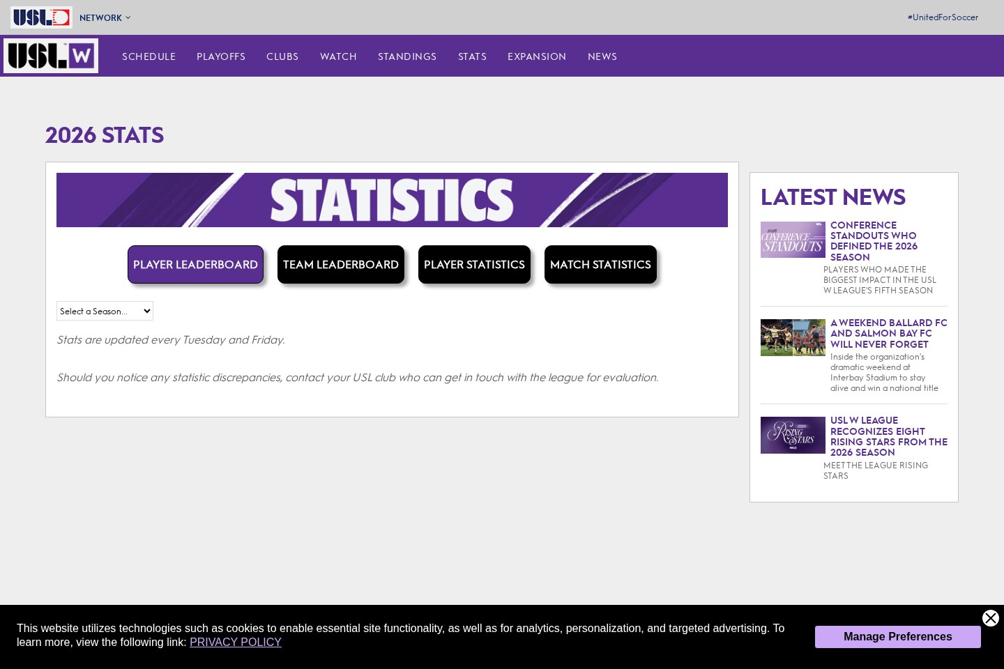 Official USL W League statistics page