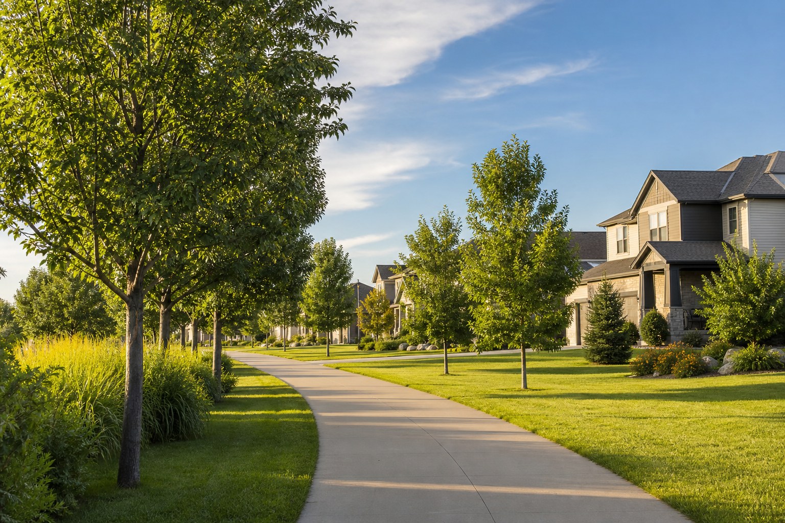 Ankeny neighborhood trail beside newer homes