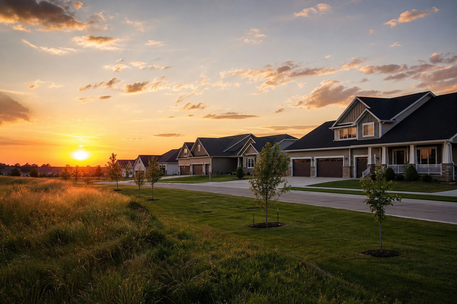 Bondurant homes at sunset