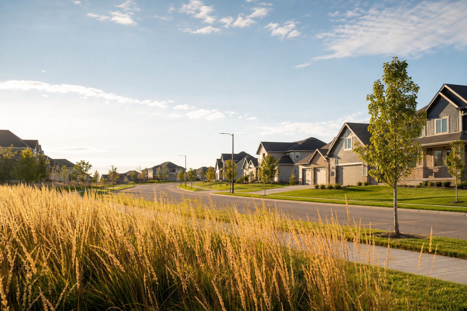 Waukee homes along a prairie-edge street