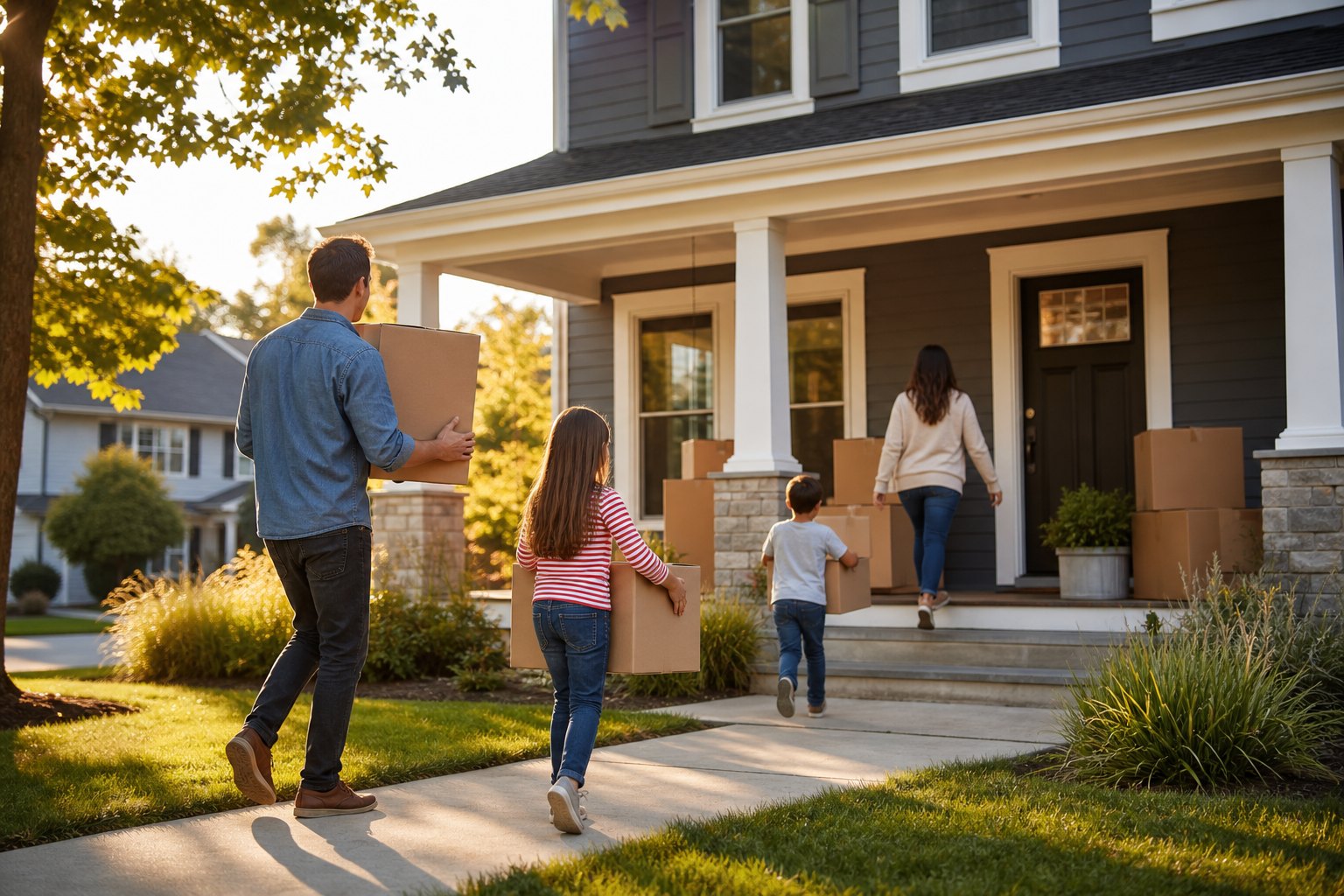 A family arriving at their new Des Moines home