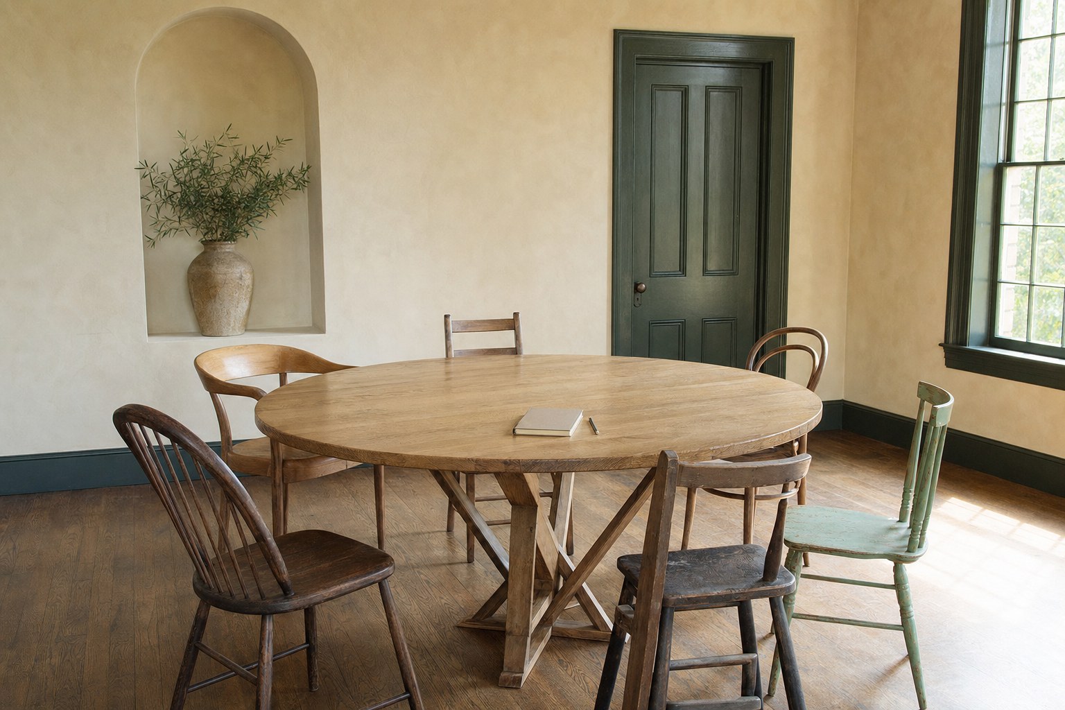 An empty round table prepared for a thoughtful congregational conversation