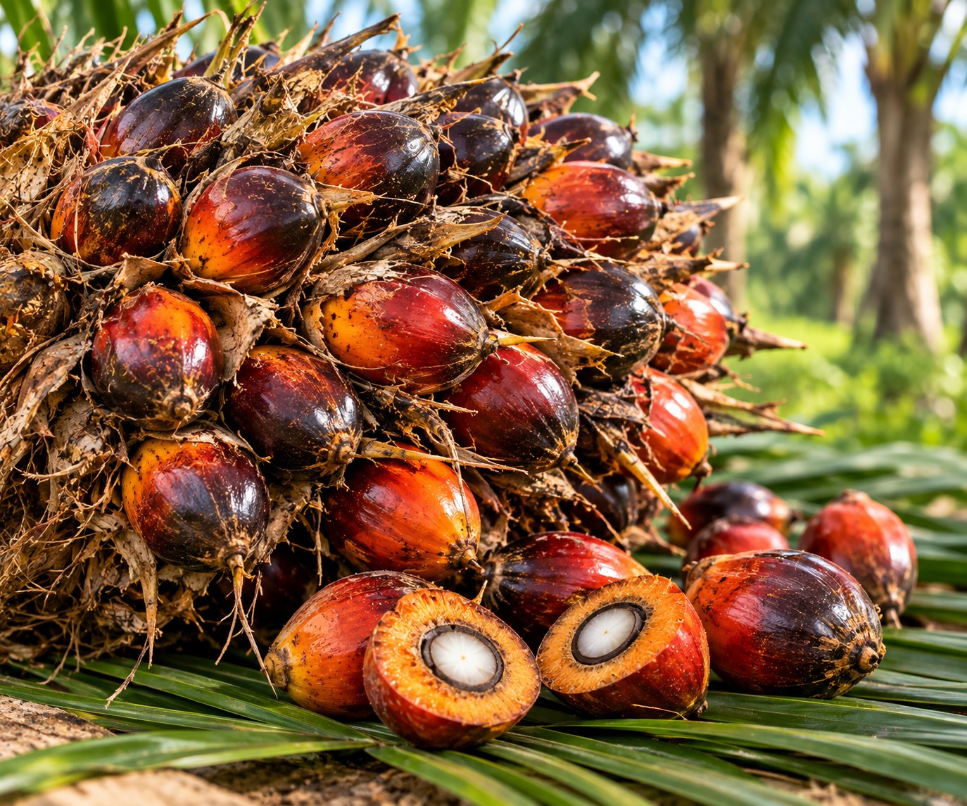 Reddish-orange fruit from the American oil palm