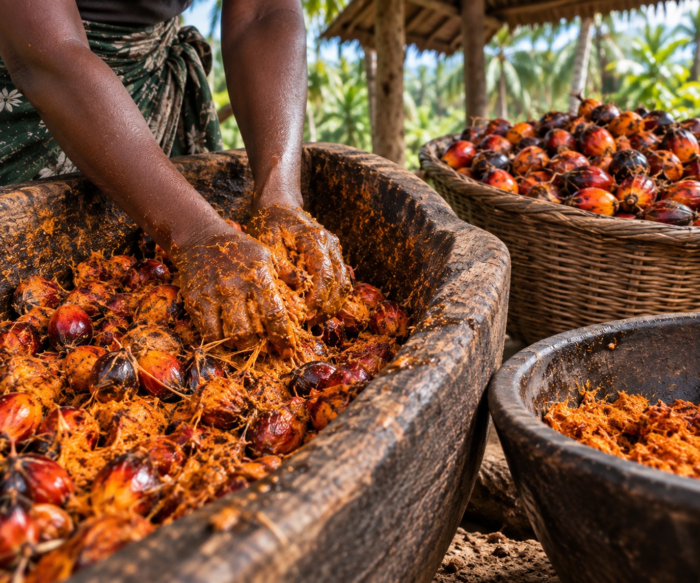 Batana fruit being prepared by hand