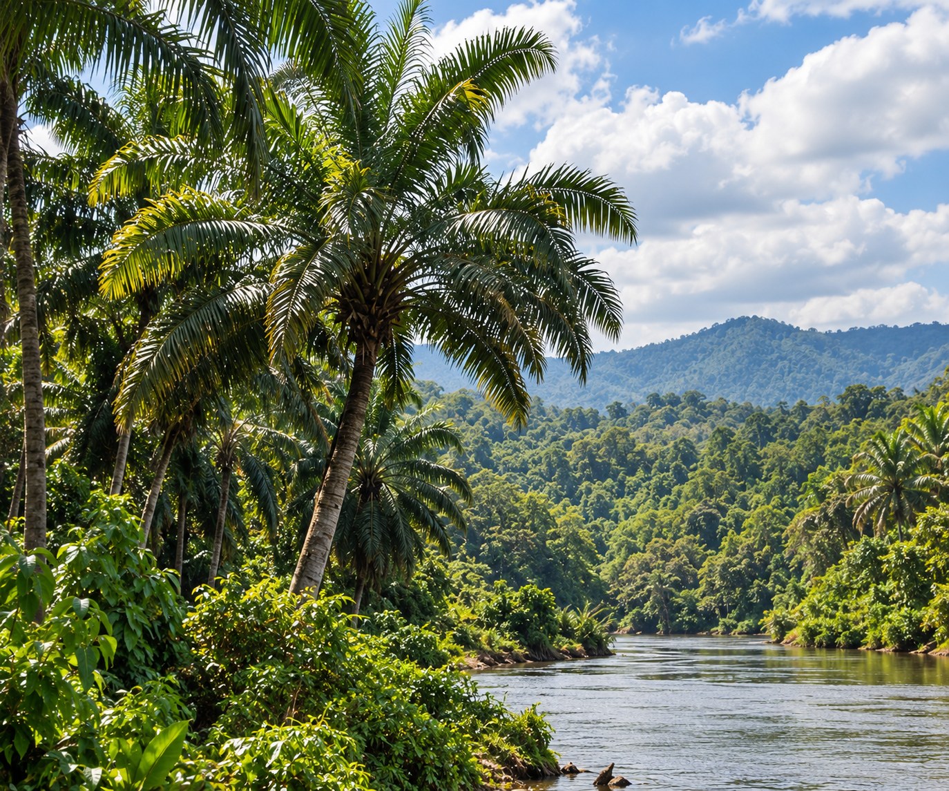 American oil palms beside a river in Honduras