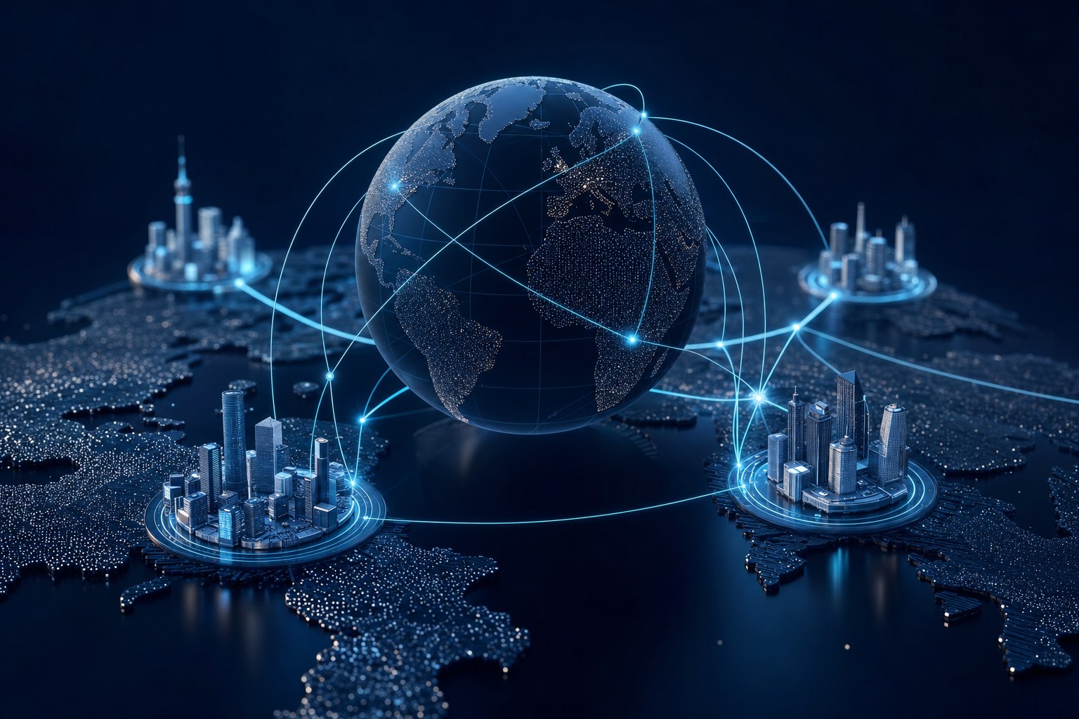Connected international business hubs representing global incorporation and expansion