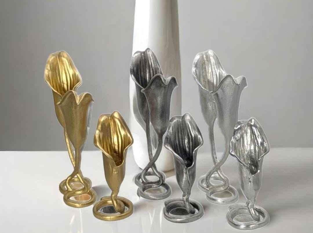Handcrafted pewter Calla Lily taper candle holder