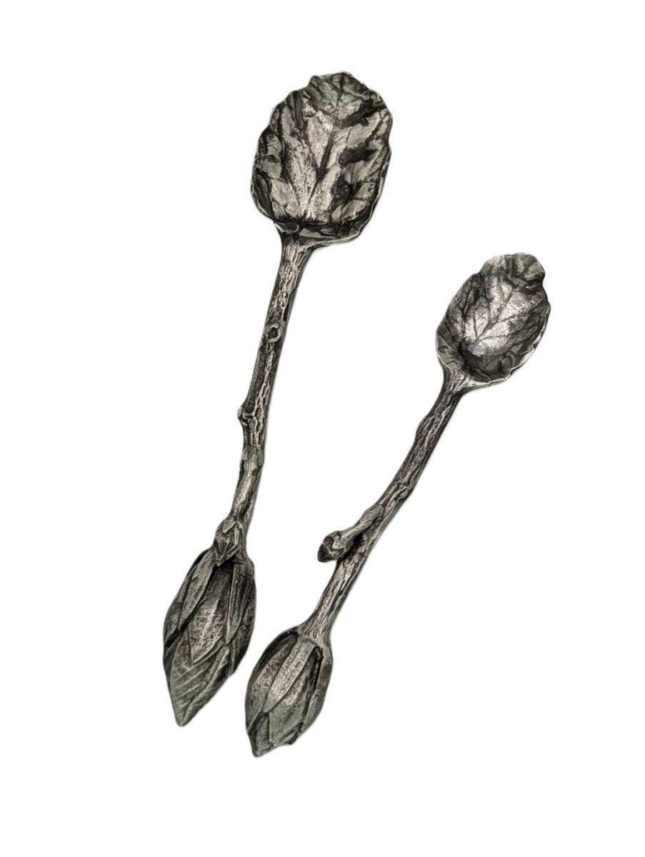 Hand-cast pewter hibiscus spoons with sculptural flower details