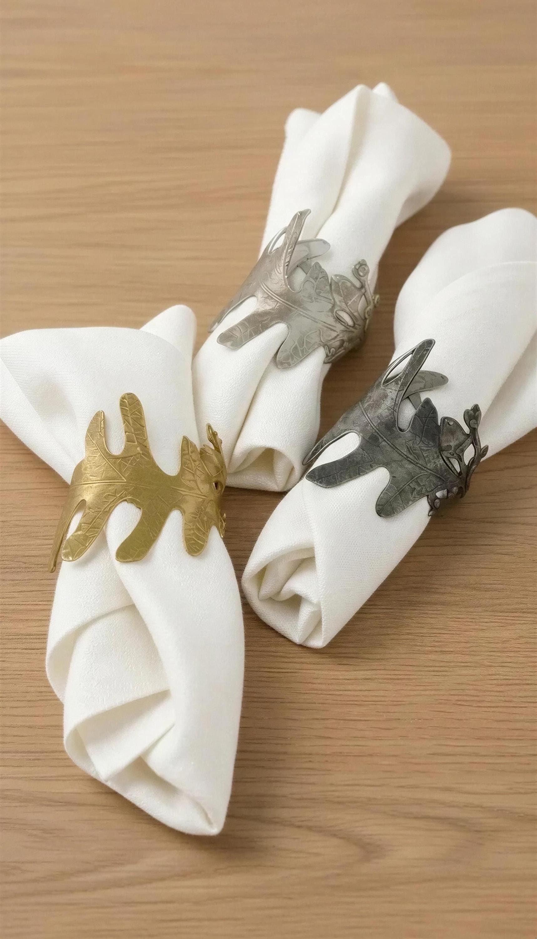 Handcrafted pewter oak leaf napkin rings