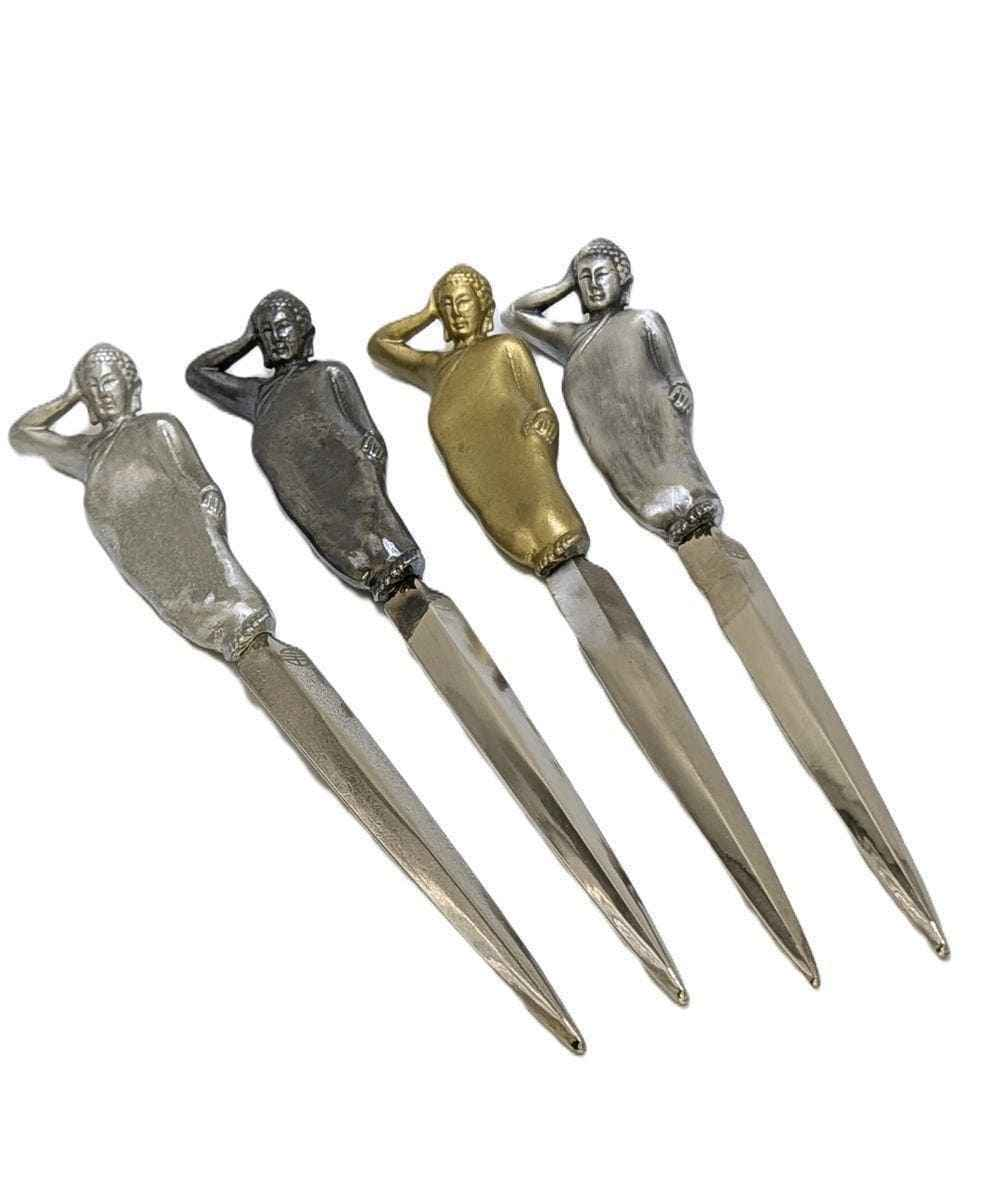 Handcrafted Pewter Resting Buddha Letter Opener, Zen Spiritual Desk Decor