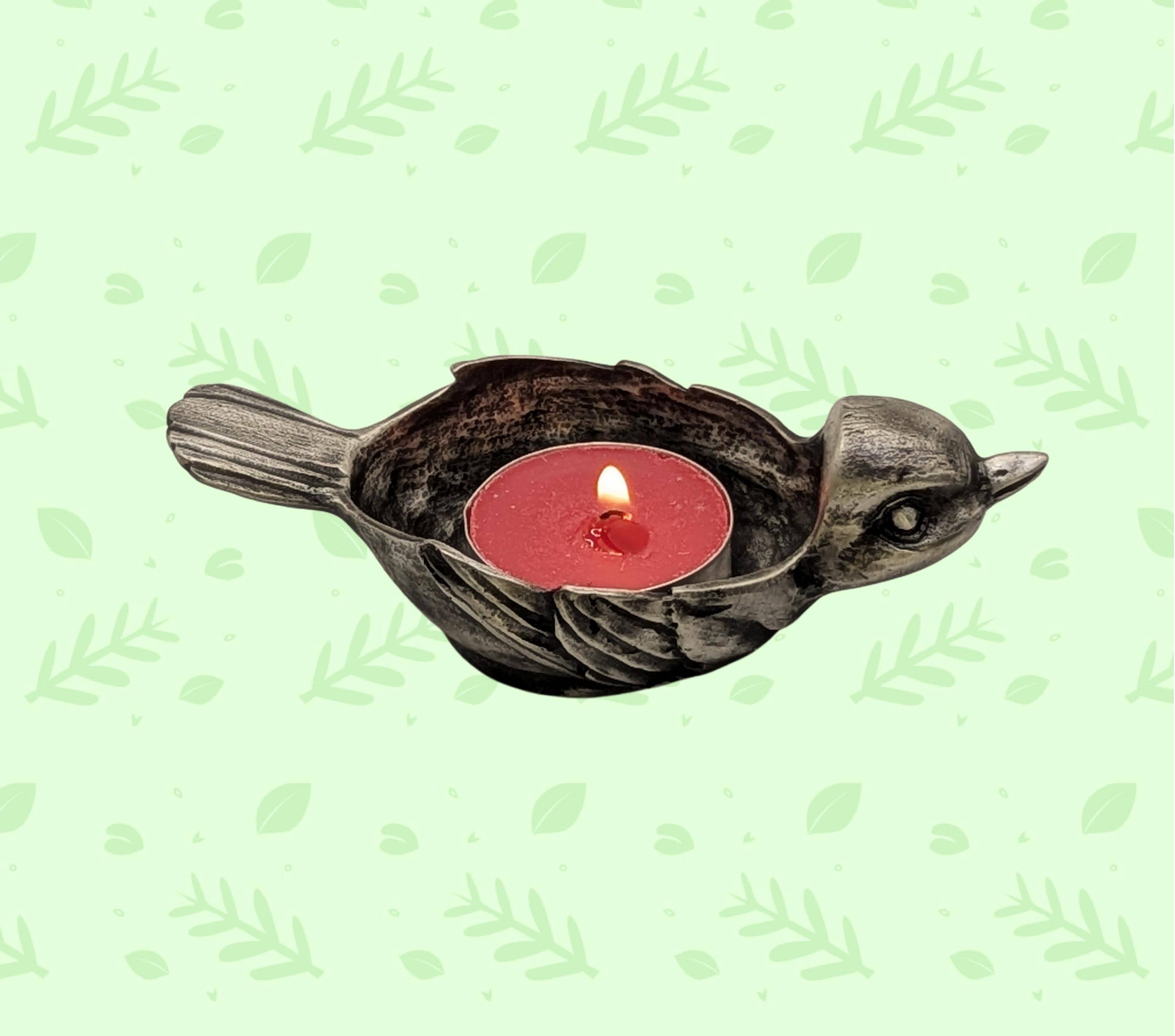 Handmade Pewter Sparrow Tea Light Candle Holder, Trinket Dish, Nature Inspired Decor