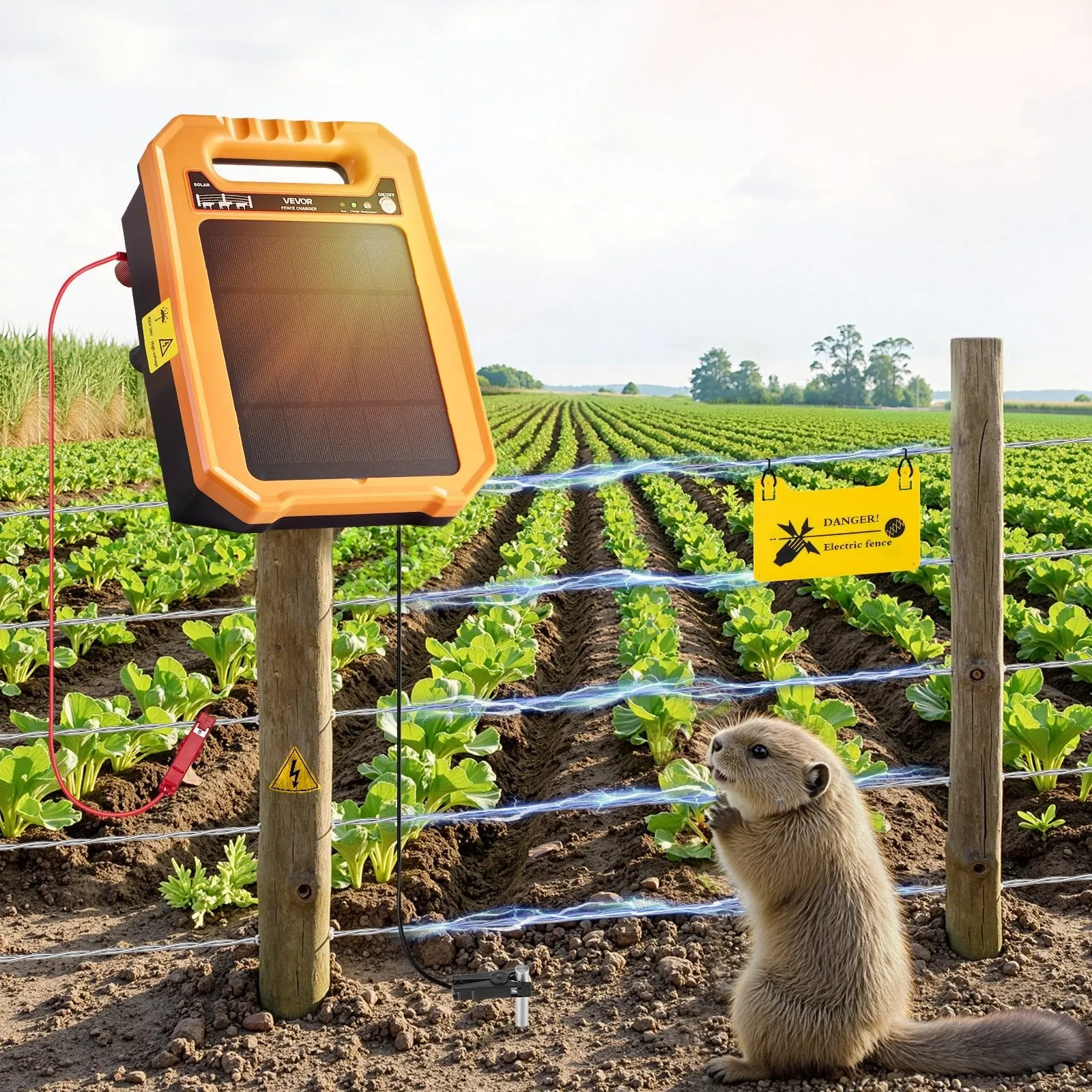 Vevor: 0.3J 8kV Solar(10W) Electric Fence Charger