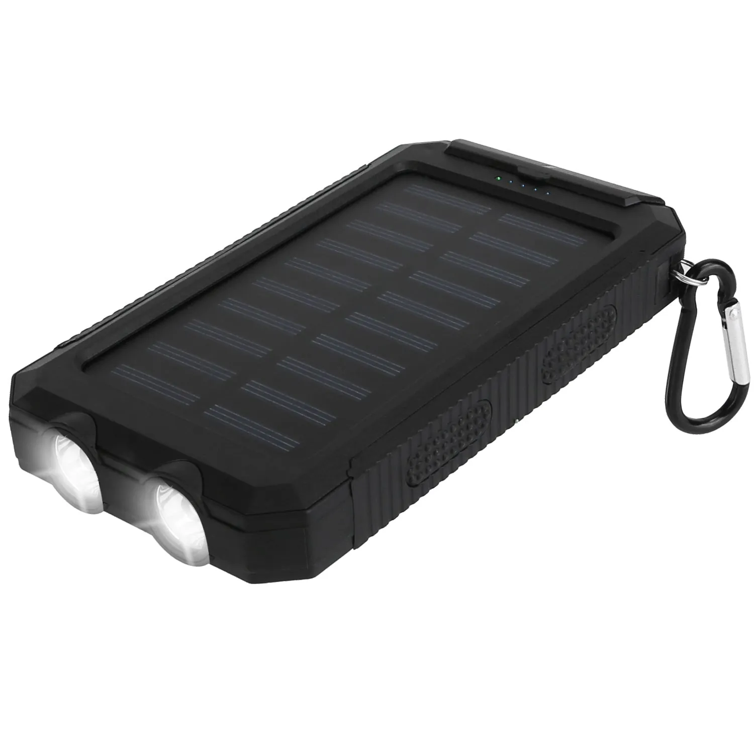 Universal for Apple: 10,000mAh 5V USB or Solar Powered Power Bank with Dual USB, LED Lights(3-Mode) and Compass
