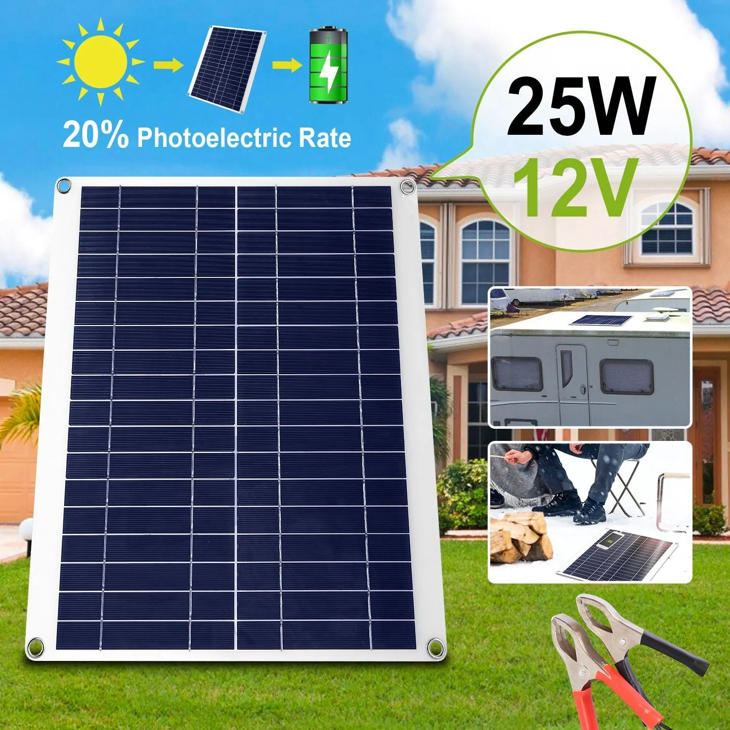 GJB Products: 12V/25W Outdoor Solar Panel with 3.0A Dual USB Charging Line
